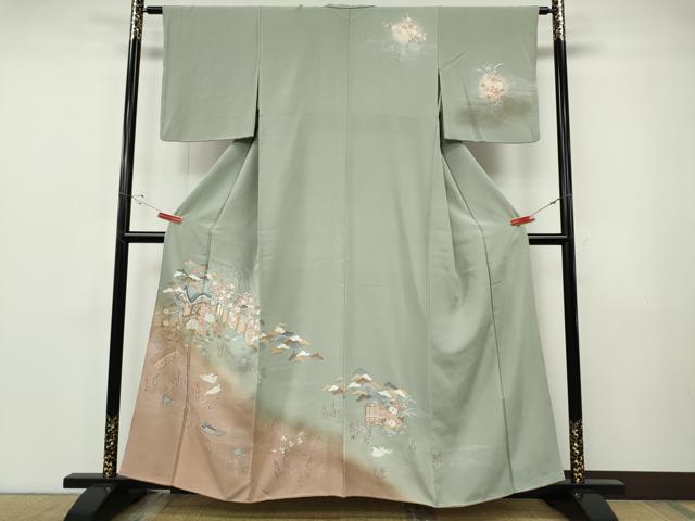 平和屋着物●訪問着　鴛鴦風景花文　暈し染め　金彩　正絹　逸品　CABF3286ut