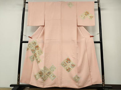 平和屋着物●訪問着　駒刺繍　天井花丸文　金彩　正絹　逸品　CABF3287ut