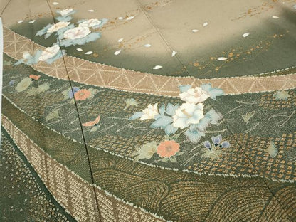 平和屋着物●訪問着　こぼれ松葉花文　暈し染め　金彩　正絹　逸品　CABF3289ut