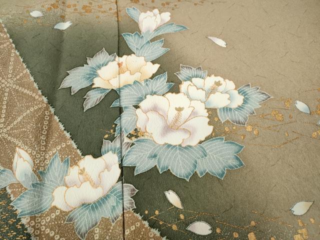 平和屋着物●訪問着　こぼれ松葉花文　暈し染め　金彩　正絹　逸品　CABF3289ut