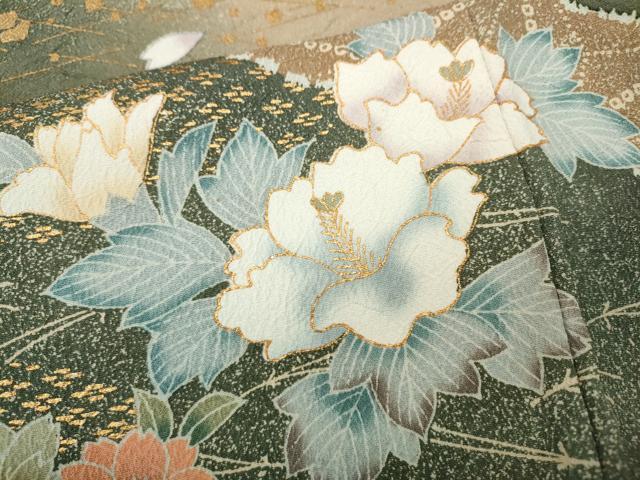 平和屋着物○訪問着 こぼれ松葉花文 暈し染め 金彩 正絹 逸品
