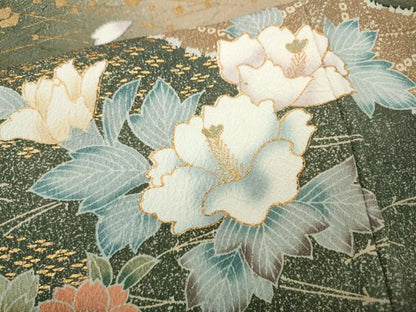平和屋着物●訪問着　こぼれ松葉花文　暈し染め　金彩　正絹　逸品　CABF3289ut