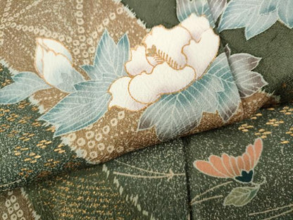 平和屋着物●訪問着　こぼれ松葉花文　暈し染め　金彩　正絹　逸品　CABF3289ut