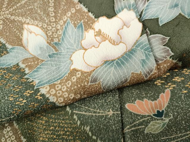 平和屋着物●訪問着　こぼれ松葉花文　暈し染め　金彩　正絹　逸品　CABF3289ut