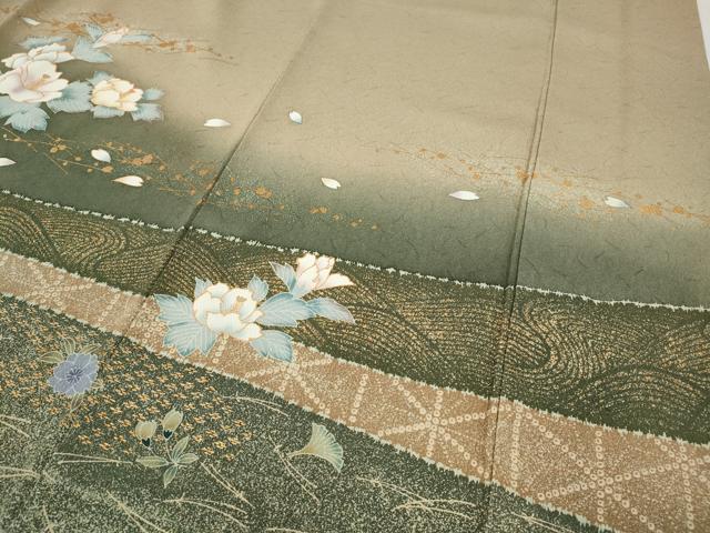平和屋着物●訪問着　こぼれ松葉花文　暈し染め　金彩　正絹　逸品　CABF3289ut