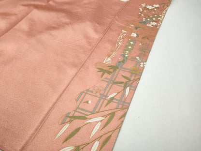 平和屋着物●訪問着　駒刺繍　飛鶴几帳草花文　暈し染め　金彩　正絹　逸品　CABF3297ut