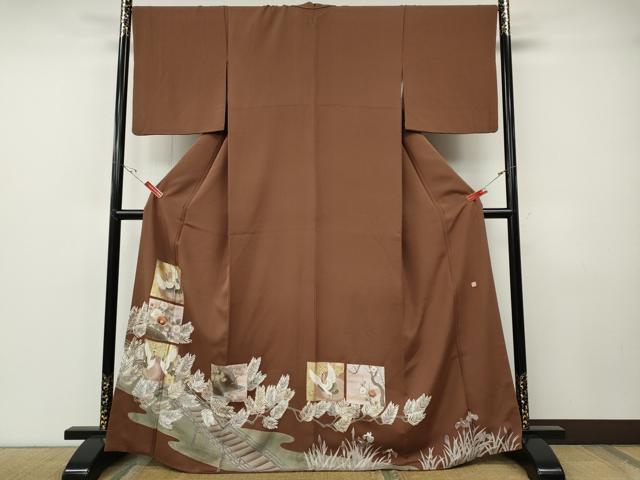 平和屋着物●豪華色留袖　作家物　駒刺繍　色紙鶴草花文　金彩　正絹　逸品　CABF3300ut