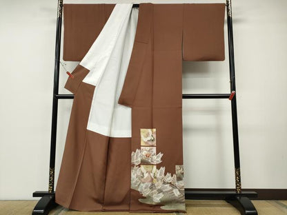 平和屋着物●豪華色留袖　作家物　駒刺繍　色紙鶴草花文　金彩　正絹　逸品　CABF3300ut