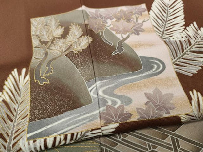平和屋着物●豪華色留袖　作家物　駒刺繍　色紙鶴草花文　金彩　正絹　逸品　CABF3300ut
