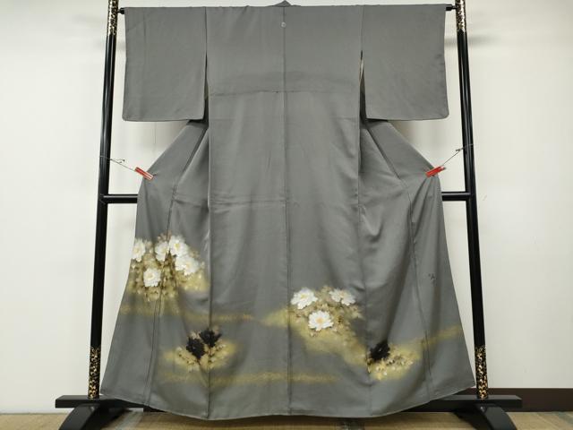 平和屋着物●豪華色留袖　作家物　手描き　舞花文　銀通し地　正絹　逸品　CABF3301ut