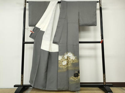 平和屋着物●豪華色留袖　作家物　手描き　舞花文　銀通し地　正絹　逸品　CABF3301ut