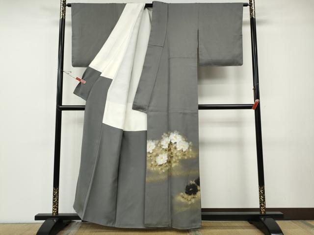 平和屋着物●豪華色留袖　作家物　手描き　舞花文　銀通し地　正絹　逸品　CABF3301ut