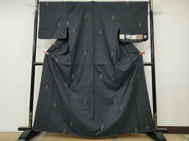 平和屋着物●本場大島紬　7マルキ　泥染め　蔦の葉花文　株式会社元治絹織物謹製　証紙付き　正絹　逸品　未使用　CABF3303ut