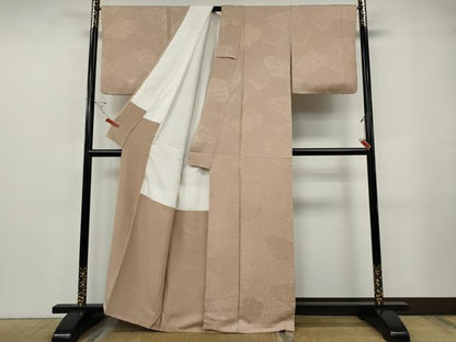 平和屋着物●上質な色無地　切嵌花地紋　洗柿色　正絹　逸品　CABF3306ut