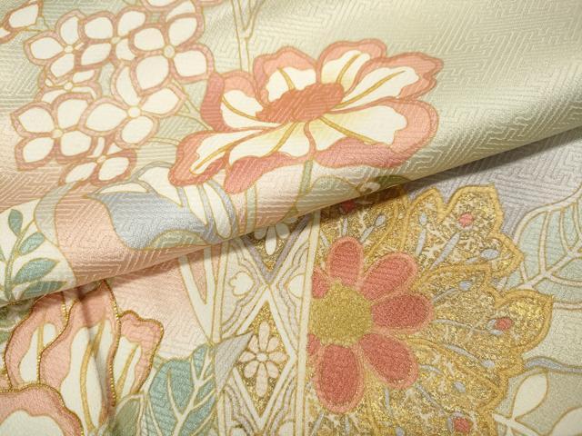 平和屋着物●訪問着　駒刺繍　熨斗花文　暈し染め　金彩　正絹　逸品　CABF3312ut