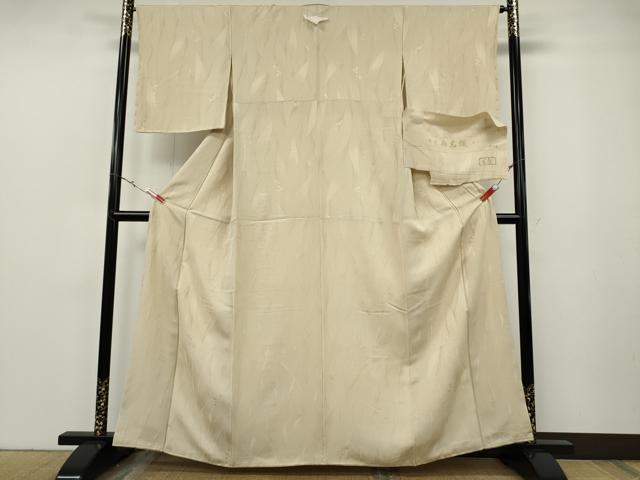 平和屋着物●上質な色無地　寿光織　南天地紋　肌色　反端付き　正絹　逸品　未使用　CABF3313ut