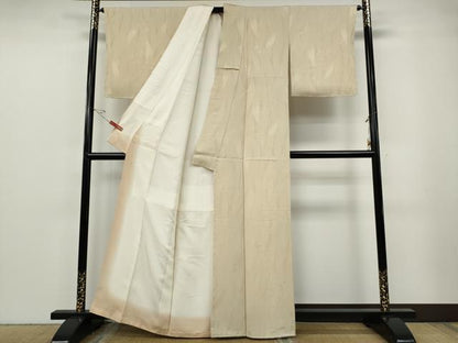平和屋着物●上質な色無地　寿光織　南天地紋　肌色　反端付き　正絹　逸品　未使用　CABF3313ut