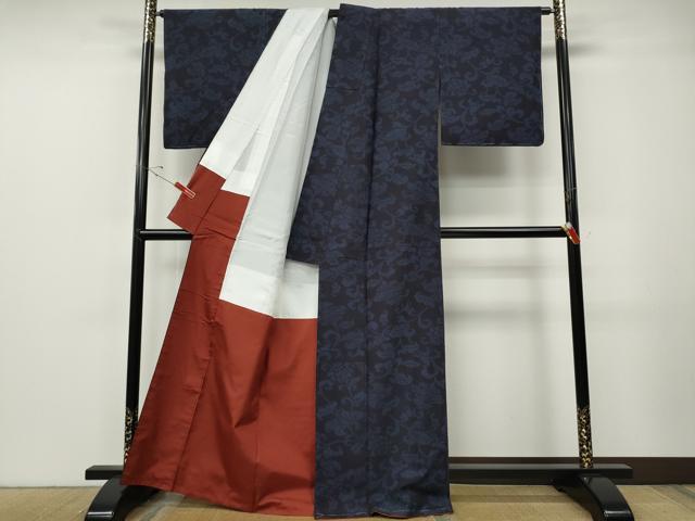 平和屋着物●結城紬　枝花文　正絹　逸品　未使用　CABF3318ut