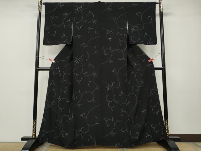 平和屋着物●上質な小紋　唐草文　黒地　正絹　逸品　CABF3319ut