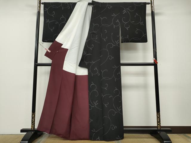 平和屋着物●上質な小紋　唐草文　黒地　正絹　逸品　CABF3319ut