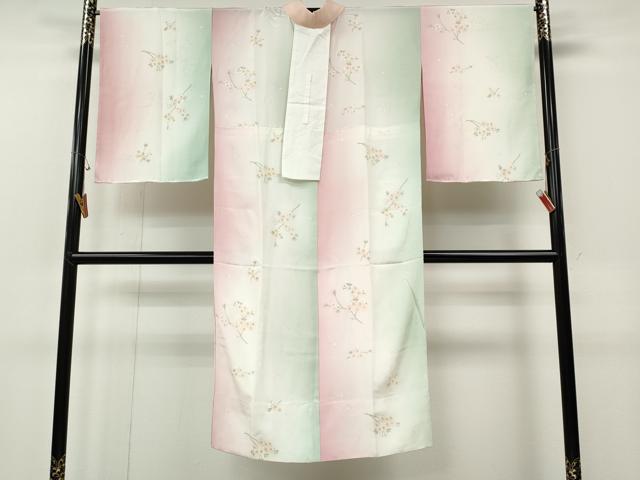 平和屋着物●長襦袢　無双仕立て　枝桜文　暈し染め　半衿刺繍　正絹　逸品　CABF3329ut 平和屋着物○長襦袢 無双仕立て 枝桜文 暈し染め 半衿刺繍