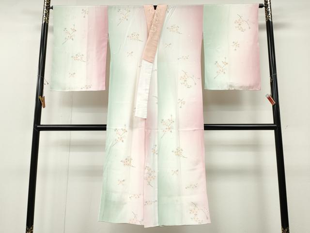 平和屋着物●長襦袢　無双仕立て　枝桜文　暈し染め　半衿刺繍　正絹　逸品　CABF3329ut