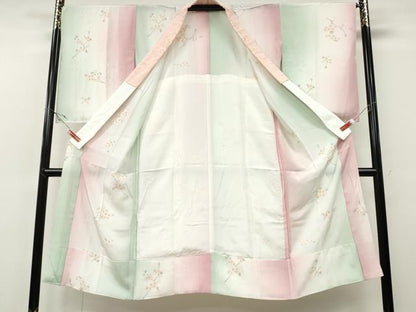 平和屋着物●長襦袢　無双仕立て　枝桜文　暈し染め　半衿刺繍　正絹　逸品　CABF3329ut