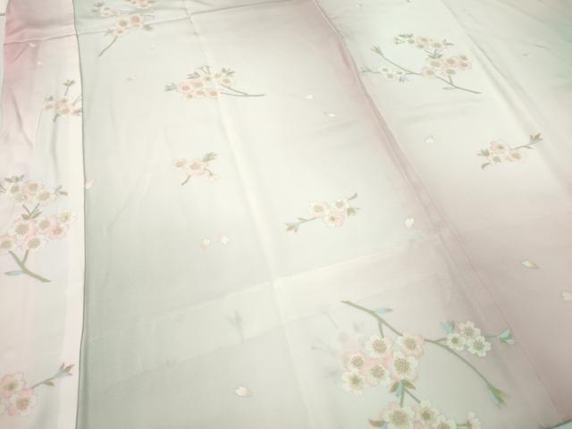 平和屋着物●長襦袢　無双仕立て　枝桜文　暈し染め　半衿刺繍　正絹　逸品　CABF3329ut 平和屋着物○長襦袢 無双仕立て 枝桜文 暈し染め 半衿刺繍