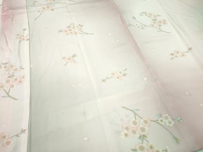 平和屋着物●長襦袢　無双仕立て　枝桜文　暈し染め　半衿刺繍　正絹　逸品　CABF3329ut