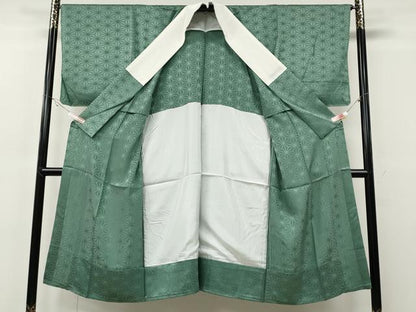 平和屋着物●長襦袢　無双仕立て　麻の葉地紋　薄青色　正絹　逸品　CABF3330ut
