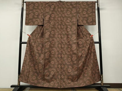 平和屋着物●上質な小紋　紬地　型染め　番傘　正絹　逸品　CABF3334ut