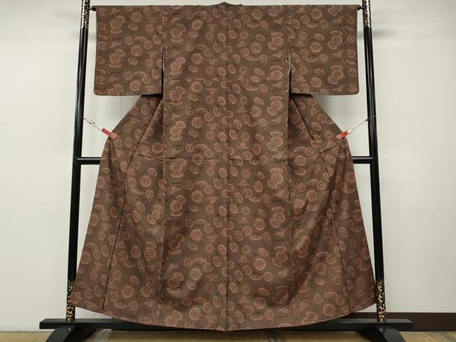 平和屋着物●上質な小紋　紬地　型染め　番傘　正絹　逸品　CABF3334ut
