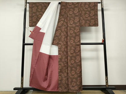 平和屋着物●上質な小紋　紬地　型染め　番傘　正絹　逸品　CABF3334ut