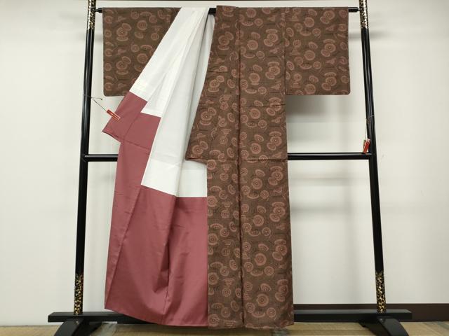 平和屋着物●上質な小紋　紬地　型染め　番傘　正絹　逸品　CABF3334ut