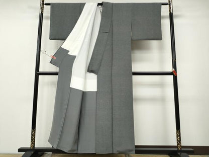 平和屋着物●江戸小紋　鮫小紋柄　黒地　鬼しぼ縮緬　正絹　逸品　CABF3335ut