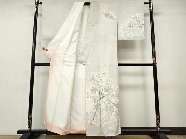 平和屋着物●訪問着　刺繍　枝桜文　金彩　正絹　逸品　CABF3337ut