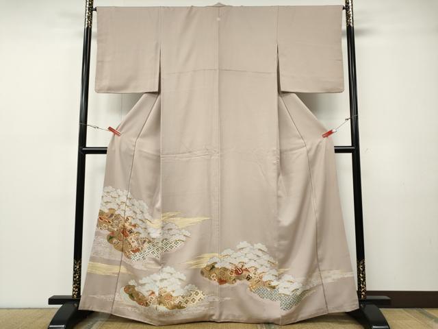 平和屋着物●豪華色留袖　駒刺繍　雲取り宝尽くし松文　金彩　正絹　逸品　CABF3338ut