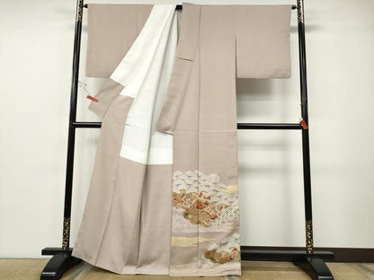 平和屋着物●豪華色留袖　駒刺繍　雲取り宝尽くし松文　金彩　正絹　逸品　CABF3338ut