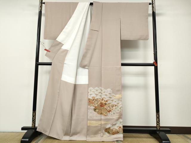 平和屋着物●豪華色留袖　駒刺繍　雲取り宝尽くし松文　金彩　正絹　逸品　CABF3338ut
