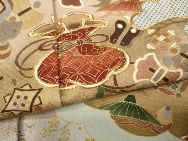 平和屋着物●豪華色留袖　駒刺繍　雲取り宝尽くし松文　金彩　正絹　逸品　CABF3338ut