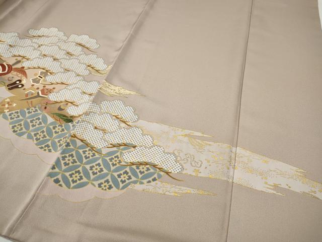 平和屋着物●豪華色留袖　駒刺繍　雲取り宝尽くし松文　金彩　正絹　逸品　CABF3338ut