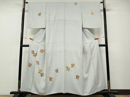 平和屋着物●訪問着　駒刺繍　破れ色紙花文　金彩　正絹　逸品　CABF3341ut