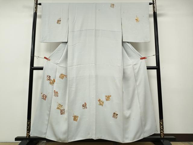 平和屋着物●訪問着　駒刺繍　破れ色紙花文　金彩　正絹　逸品　CABF3341ut