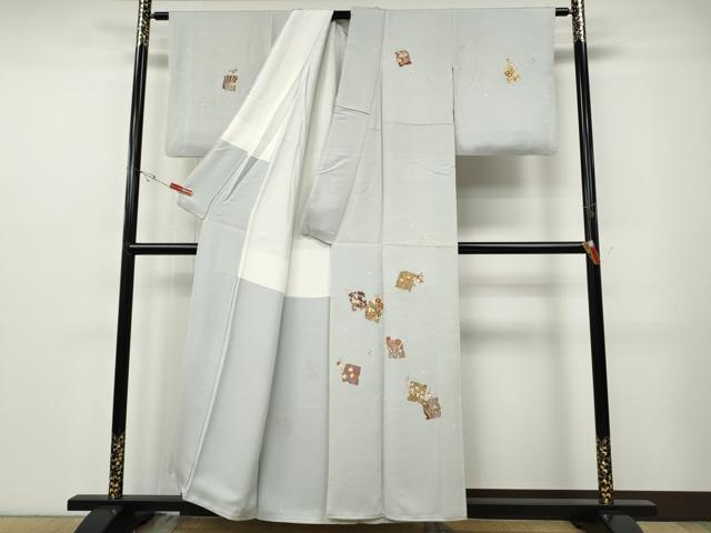 平和屋着物●訪問着　駒刺繍　破れ色紙花文　金彩　正絹　逸品　CABF3341ut