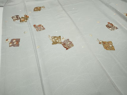 平和屋着物●訪問着　駒刺繍　破れ色紙花文　金彩　正絹　逸品　CABF3341ut