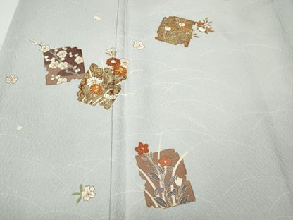 平和屋着物●訪問着　駒刺繍　破れ色紙花文　金彩　正絹　逸品　CABF3341ut
