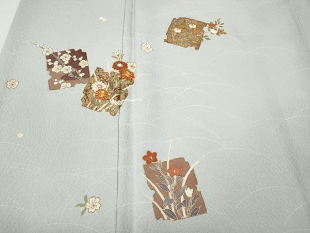 平和屋着物●訪問着　駒刺繍　破れ色紙花文　金彩　正絹　逸品　CABF3341ut