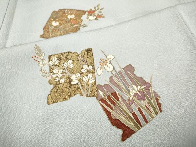 平和屋着物●訪問着　駒刺繍　破れ色紙花文　金彩　正絹　逸品　CABF3341ut