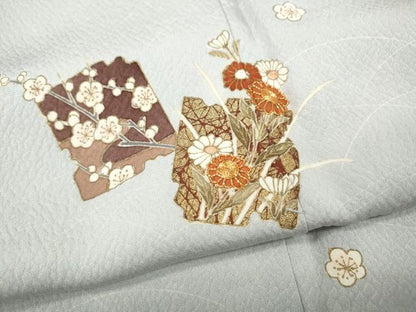 平和屋着物●訪問着　駒刺繍　破れ色紙花文　金彩　正絹　逸品　CABF3341ut