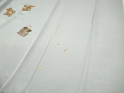 平和屋着物●訪問着　駒刺繍　破れ色紙花文　金彩　正絹　逸品　CABF3341ut